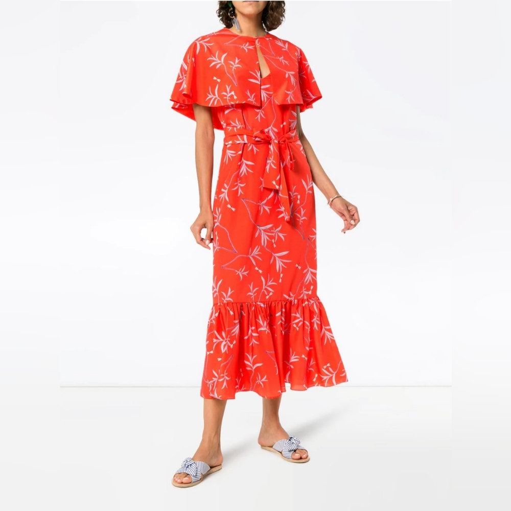 Borgo De Nor Margarita Cape dragonfly print orange dress set 6 $1,141